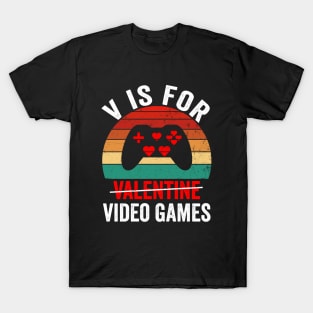 V is for Video Games Valentines Day Boys Funny Retro Vintage T-Shirt